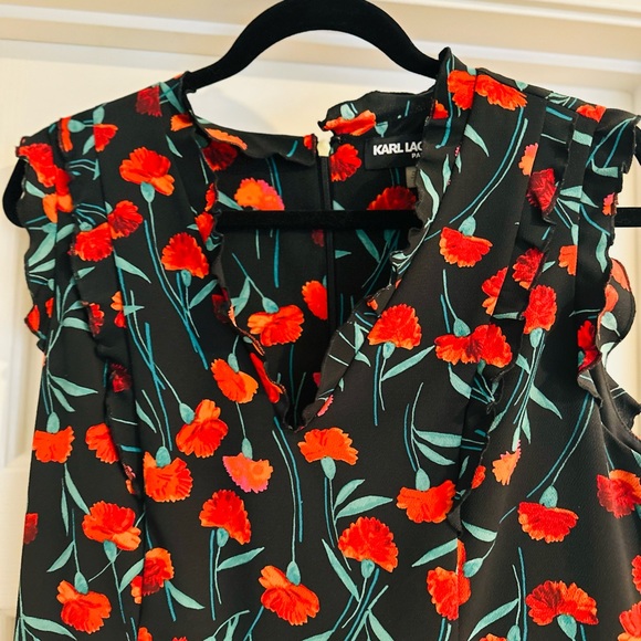 Karl Lagerfield Paris Floral Red/Black Dress- size 8 - Picture 4 of 4